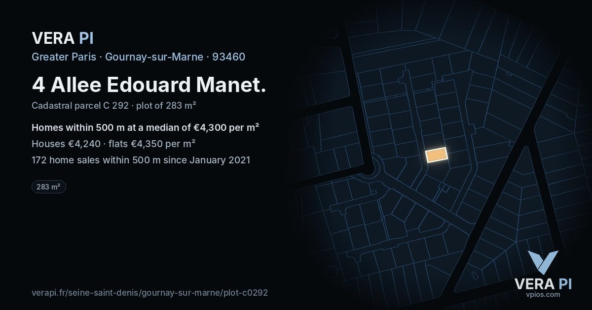 4 Allee Edouard Manet, Gournay-sur-Marne at night – the plot lit, the parcels around coloured by the prices near them
