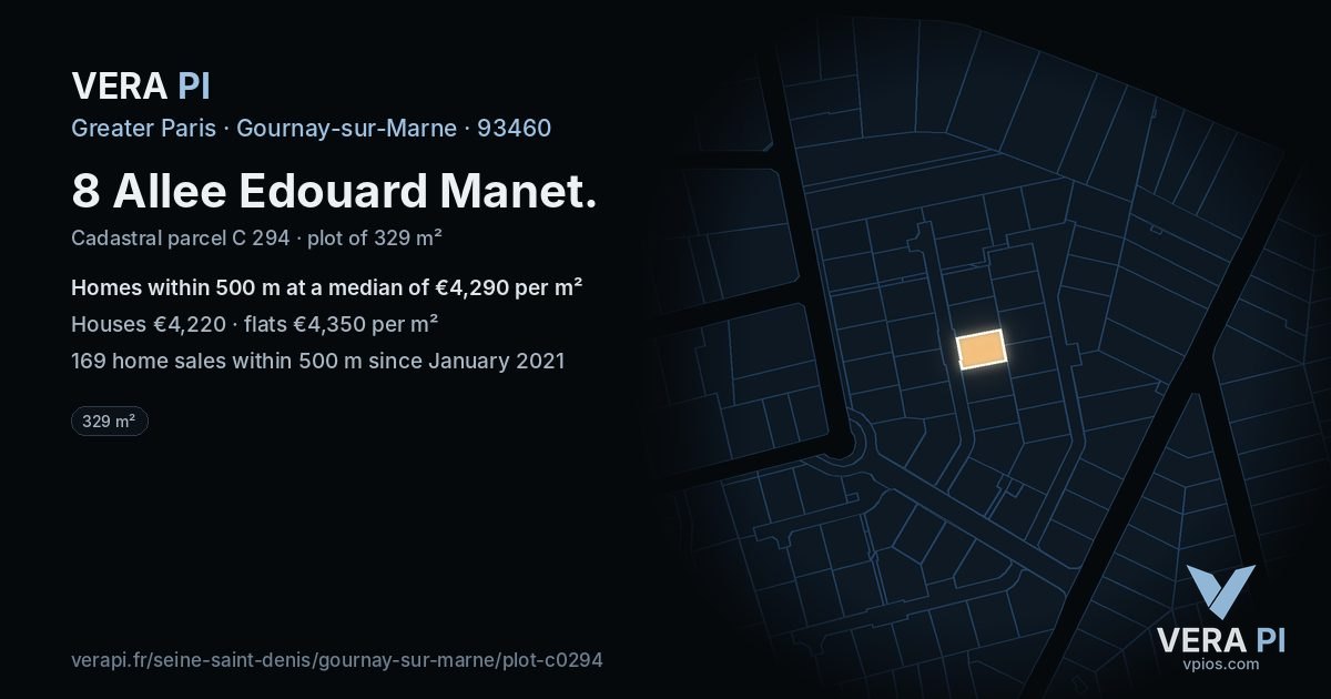 8 Allee Edouard Manet, Gournay-sur-Marne at night – the plot lit, the parcels around coloured by the prices near them
