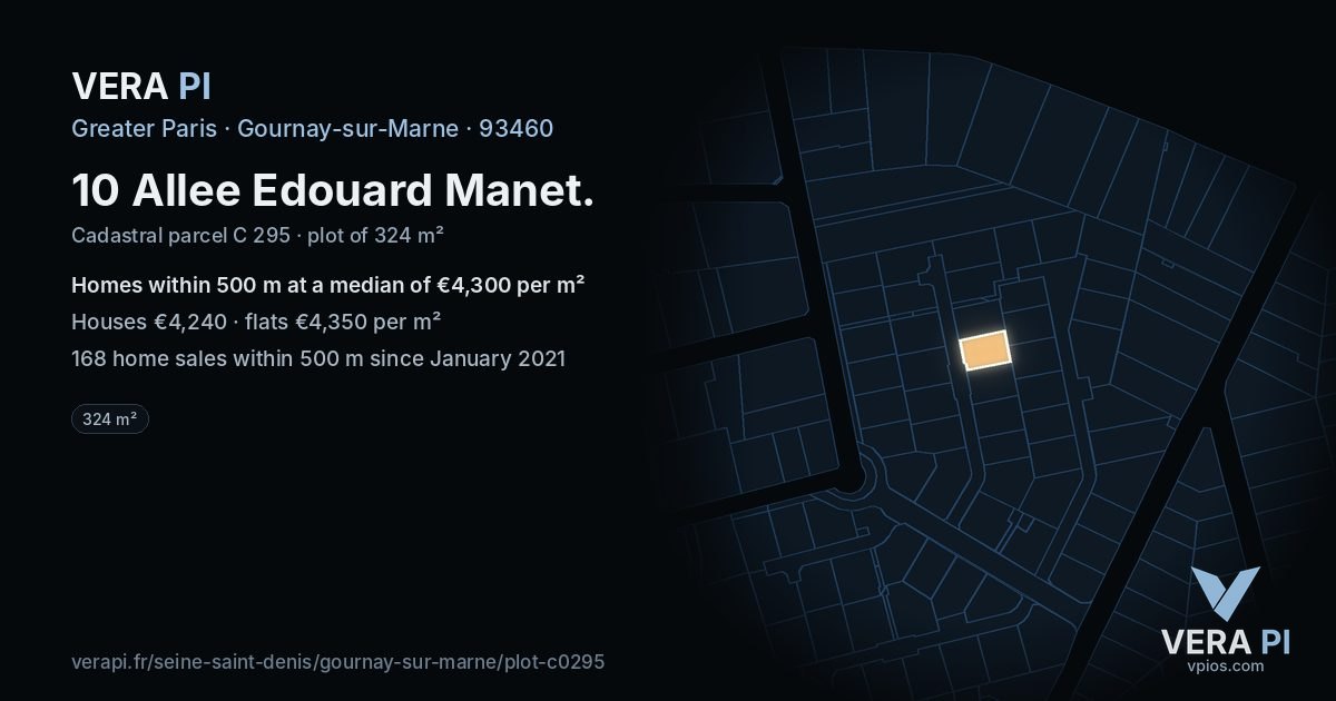 10 Allee Edouard Manet, Gournay-sur-Marne at night – the plot lit, the parcels around coloured by the prices near them