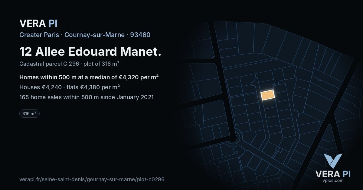 12 Allee Edouard Manet, Gournay-sur-Marne at night – the plot lit, the parcels around coloured by the prices near them