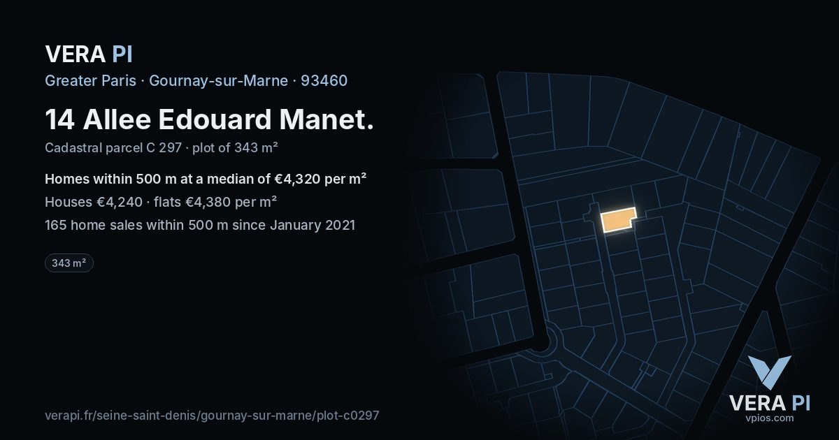14 Allee Edouard Manet, Gournay-sur-Marne at night – the plot lit, the parcels around coloured by the prices near them