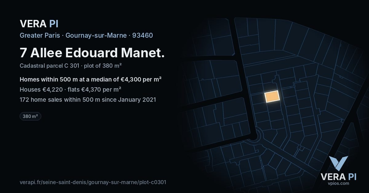 7 Allee Edouard Manet, Gournay-sur-Marne at night – the plot lit, the parcels around coloured by the prices near them