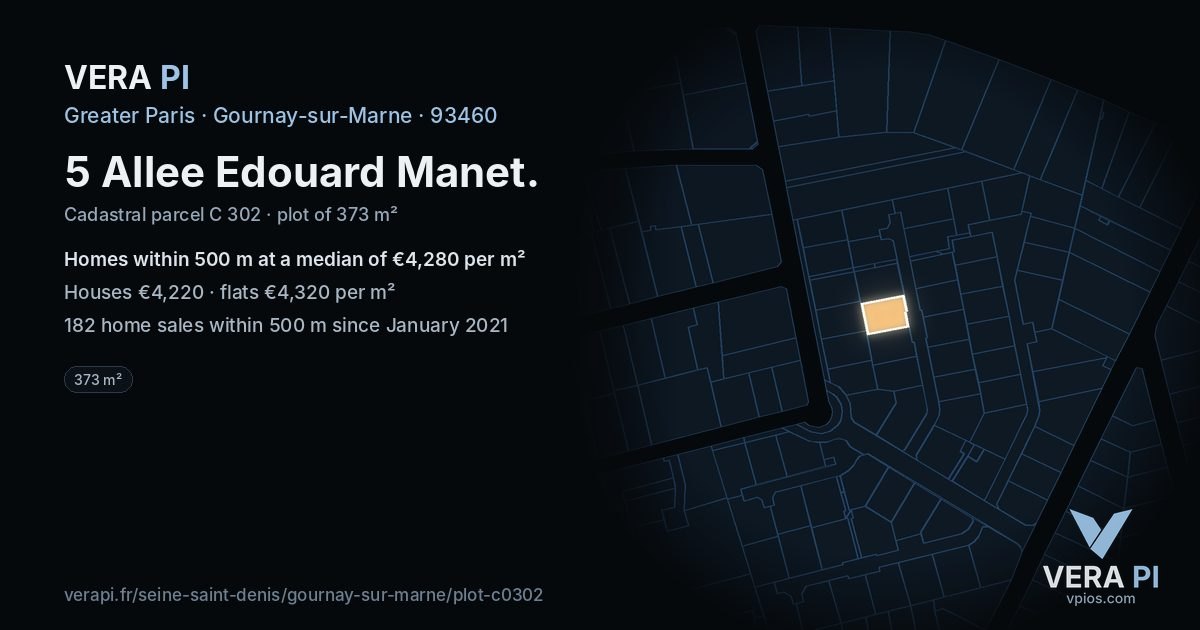 5 Allee Edouard Manet, Gournay-sur-Marne at night – the plot lit, the parcels around coloured by the prices near them
