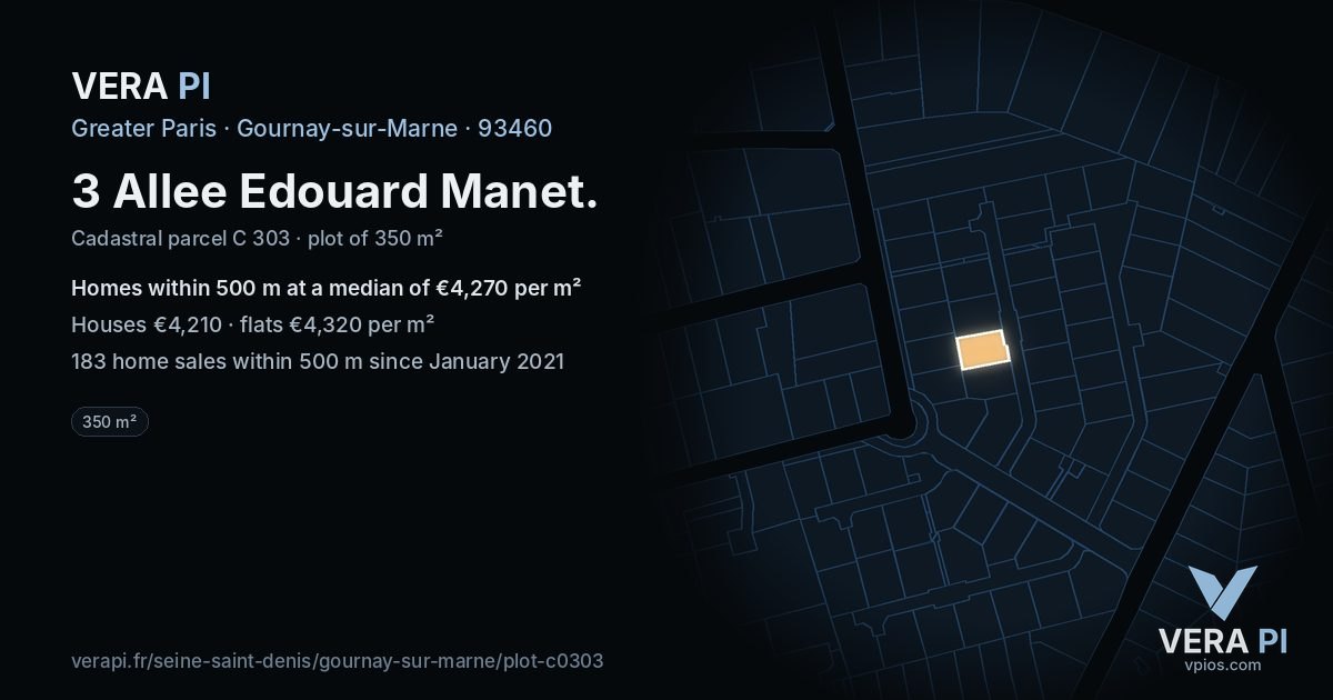 3 Allee Edouard Manet, Gournay-sur-Marne at night – the plot lit, the parcels around coloured by the prices near them
