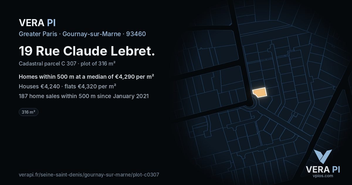 19 Rue Claude Lebret, Gournay-sur-Marne at night – the plot lit, the parcels around coloured by the prices near them