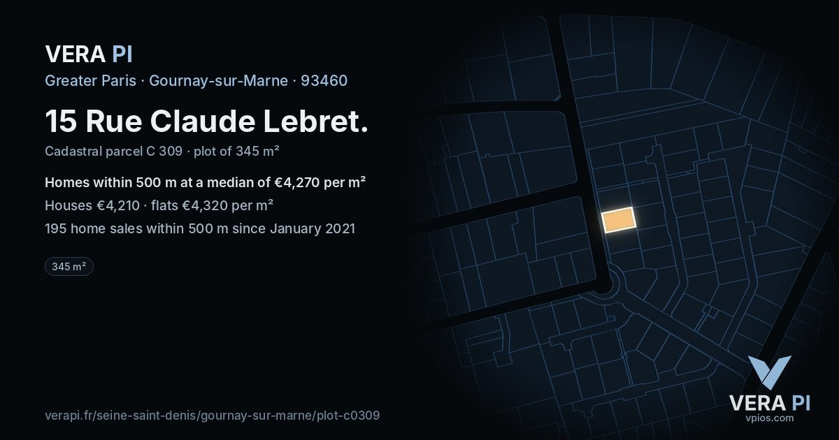 15 Rue Claude Lebret, Gournay-sur-Marne at night – the plot lit, the parcels around coloured by the prices near them