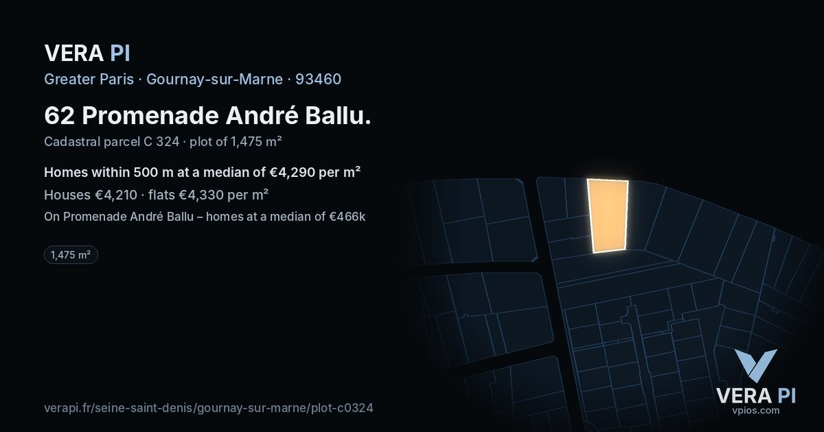 62 Promenade André Ballu, Gournay-sur-Marne at night – the plot lit, the parcels around coloured by the prices near them