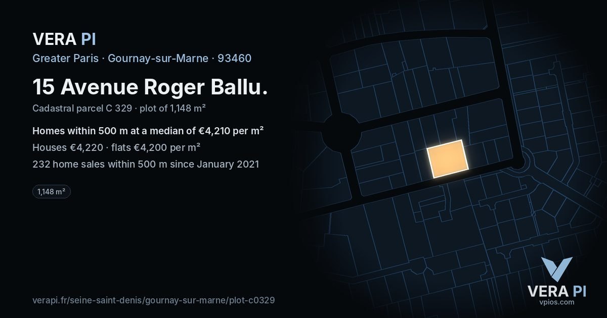 15 Avenue Roger Ballu, Gournay-sur-Marne at night – the plot lit, the parcels around coloured by the prices near them