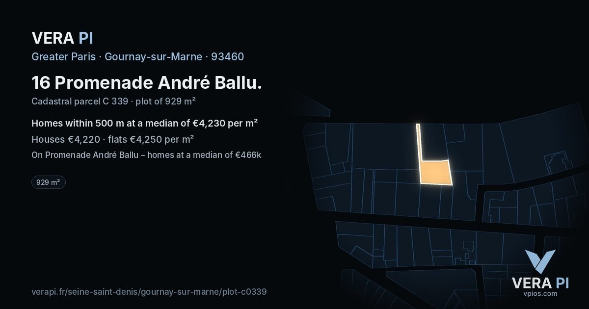 16 Promenade André Ballu, Gournay-sur-Marne at night – the plot lit, the parcels around coloured by the prices near them