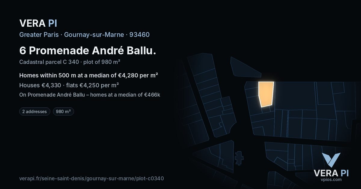 6 Promenade André Ballu, Gournay-sur-Marne at night – the plot lit, the parcels around coloured by the prices near them
