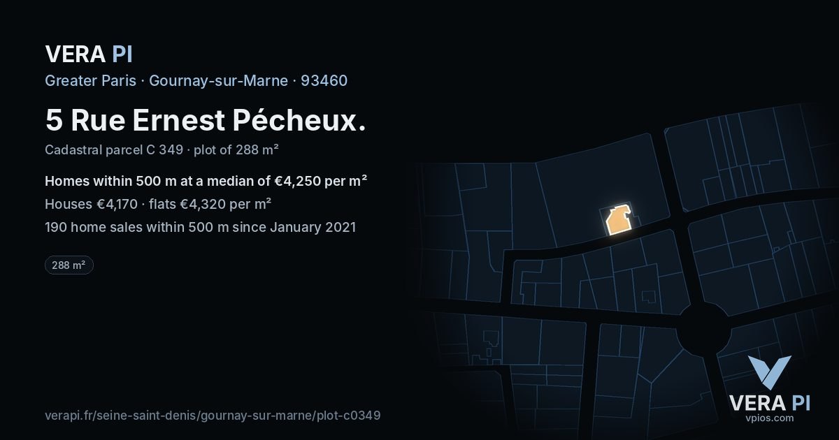 5 Rue Ernest Pécheux, Gournay-sur-Marne at night – the plot lit, the parcels around coloured by the prices near them
