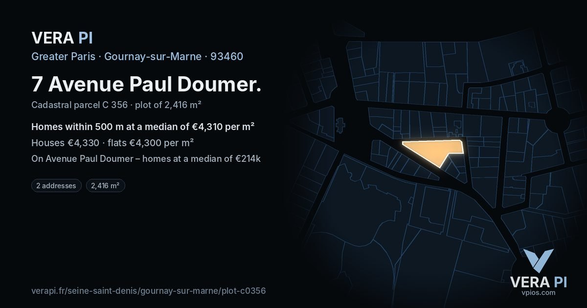 7 Avenue Paul Doumer, Gournay-sur-Marne at night – the plot lit, the parcels around coloured by the prices near them