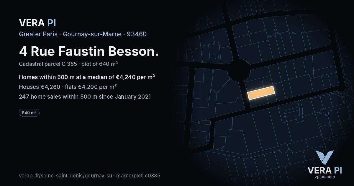 4 Rue Faustin Besson, Gournay-sur-Marne at night – the plot lit, the parcels around coloured by the prices near them