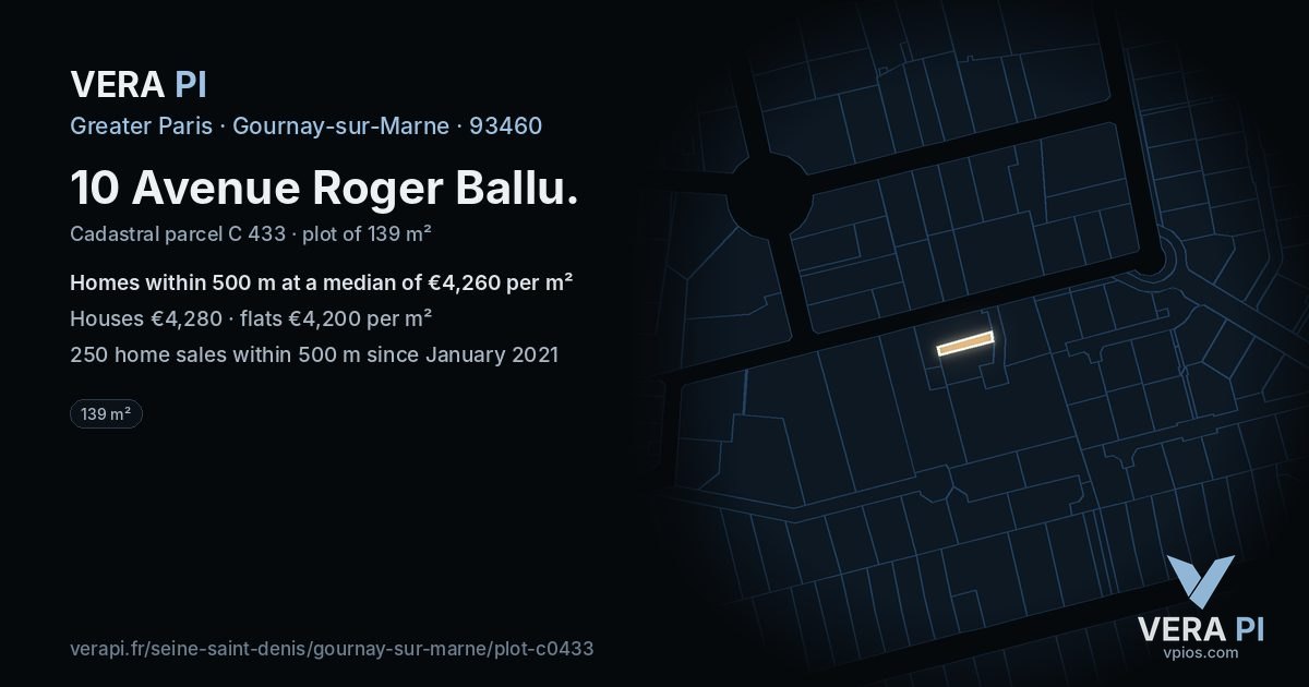 10 Avenue Roger Ballu, Gournay-sur-Marne at night – the plot lit, the parcels around coloured by the prices near them