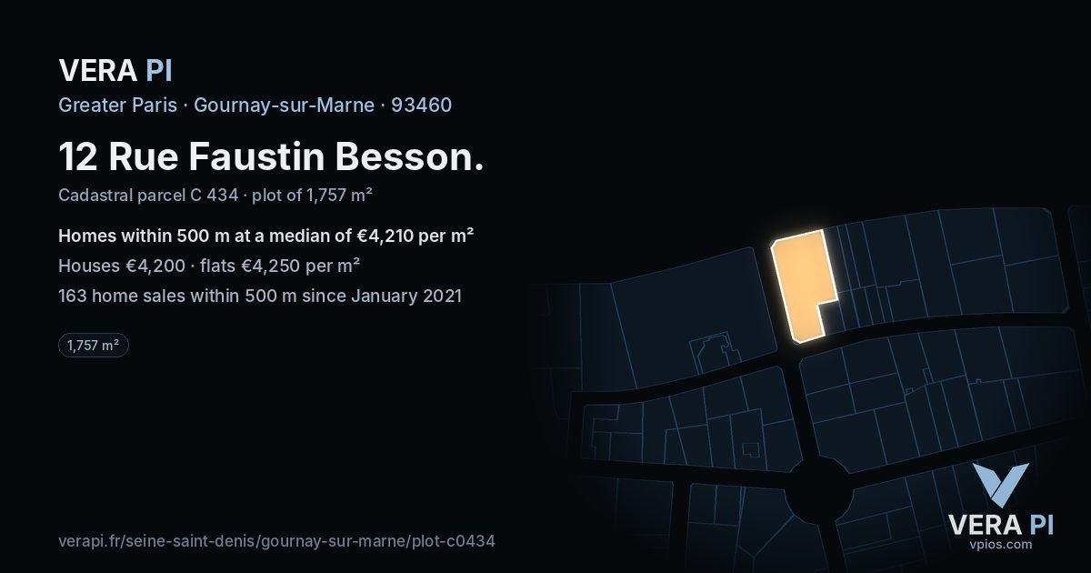 12 Rue Faustin Besson, Gournay-sur-Marne at night – the plot lit, the parcels around coloured by the prices near them