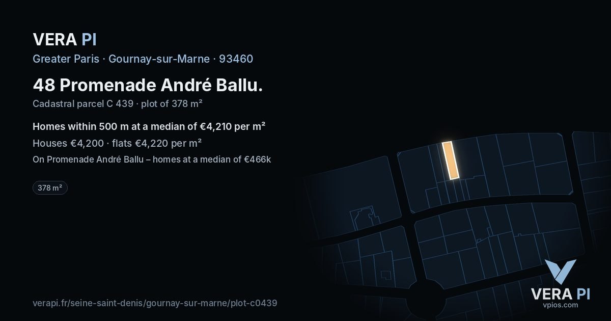 48 Promenade André Ballu, Gournay-sur-Marne at night – the plot lit, the parcels around coloured by the prices near them