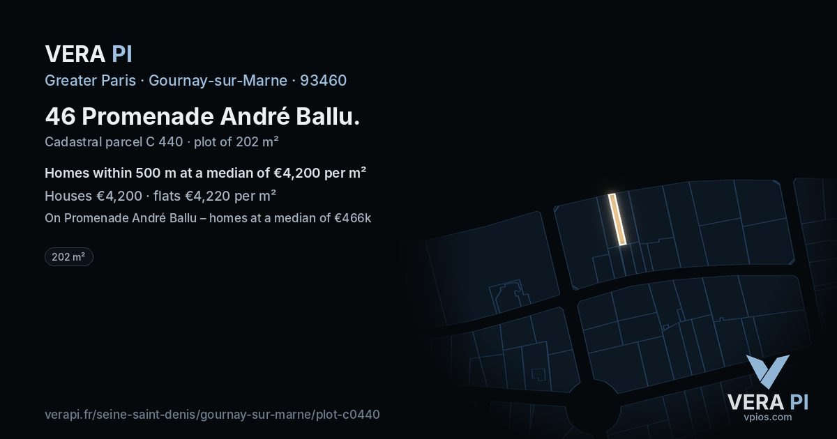 46 Promenade André Ballu, Gournay-sur-Marne at night – the plot lit, the parcels around coloured by the prices near them