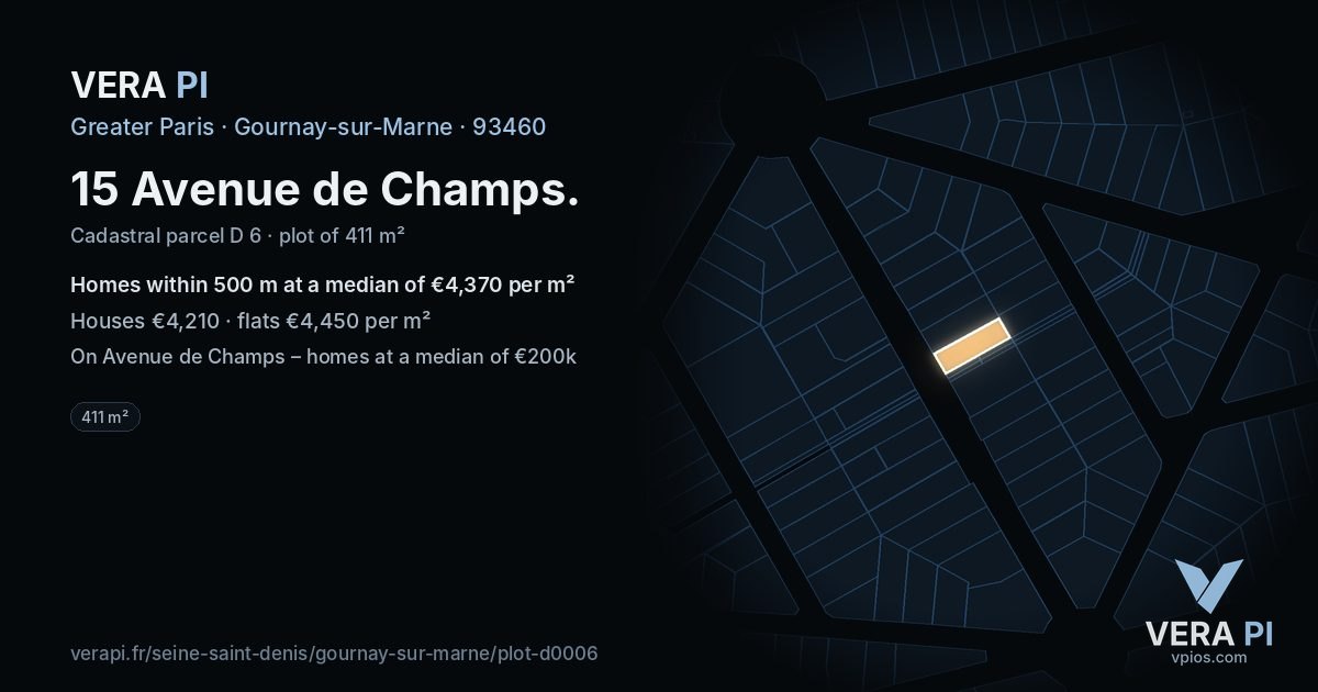 15 Avenue de Champs, Gournay-sur-Marne at night – the plot lit, the parcels around coloured by the prices near them