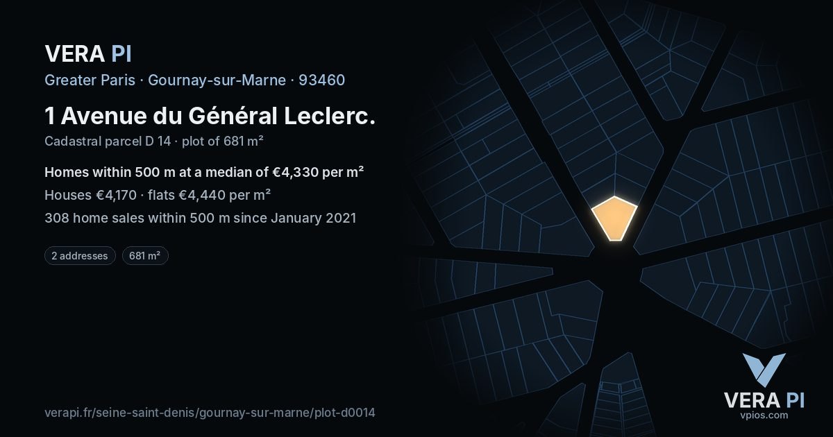 1 Avenue du Général Leclerc, Gournay-sur-Marne at night – the plot lit, the parcels around coloured by the prices near them