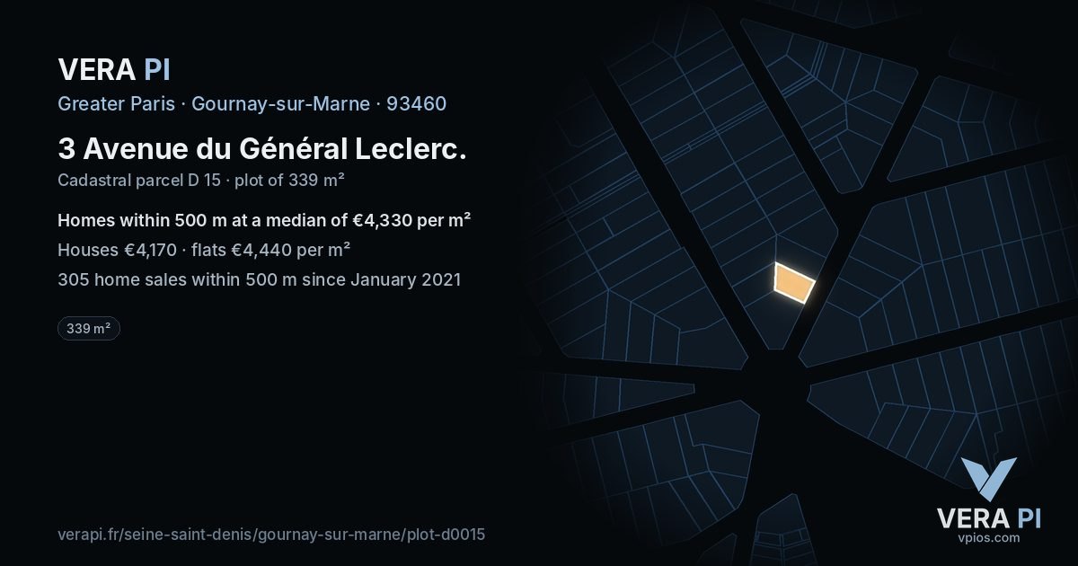 3 Avenue du Général Leclerc, Gournay-sur-Marne at night – the plot lit, the parcels around coloured by the prices near them