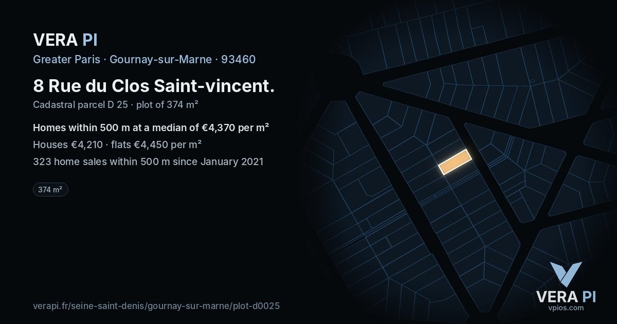 8 Rue du Clos Saint-vincent, Gournay-sur-Marne at night – the plot lit, the parcels around coloured by the prices near them