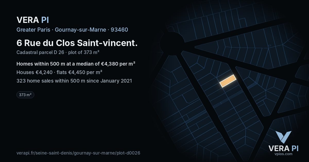6 Rue du Clos Saint-vincent, Gournay-sur-Marne at night – the plot lit, the parcels around coloured by the prices near them