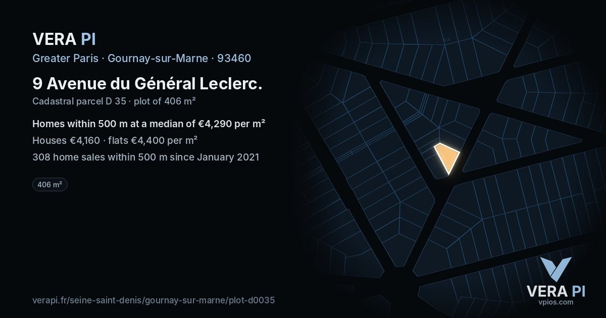 9 Avenue du Général Leclerc, Gournay-sur-Marne at night – the plot lit, the parcels around coloured by the prices near them