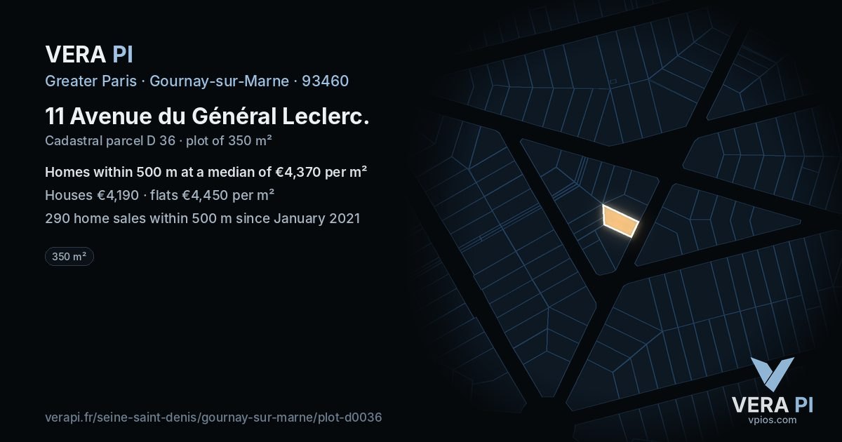 11 Avenue du Général Leclerc, Gournay-sur-Marne at night – the plot lit, the parcels around coloured by the prices near them