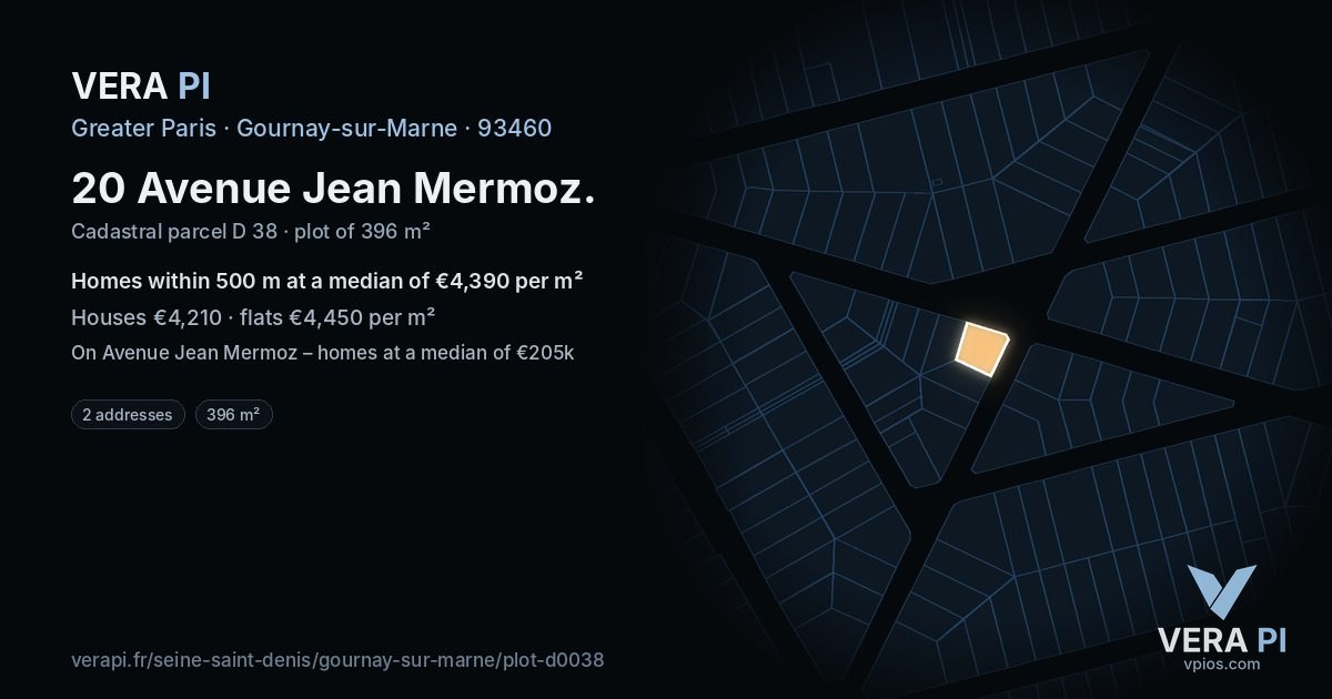 20 Avenue Jean Mermoz, Gournay-sur-Marne at night – the plot lit, the parcels around coloured by the prices near them