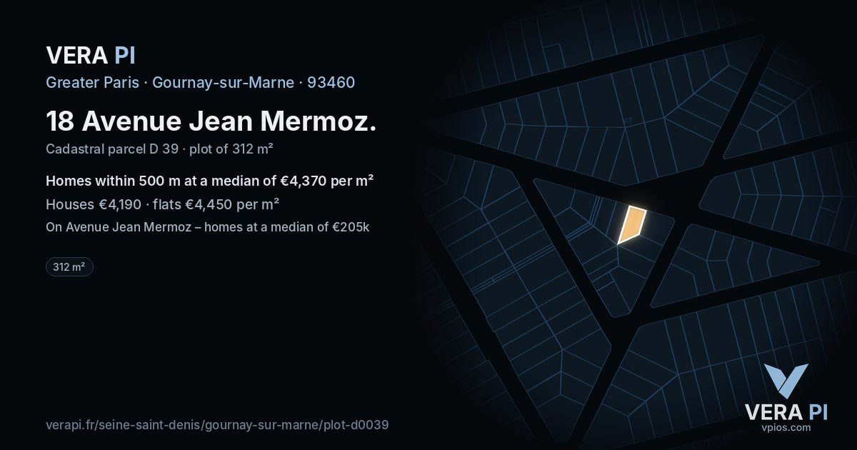 18 Avenue Jean Mermoz, Gournay-sur-Marne at night – the plot lit, the parcels around coloured by the prices near them