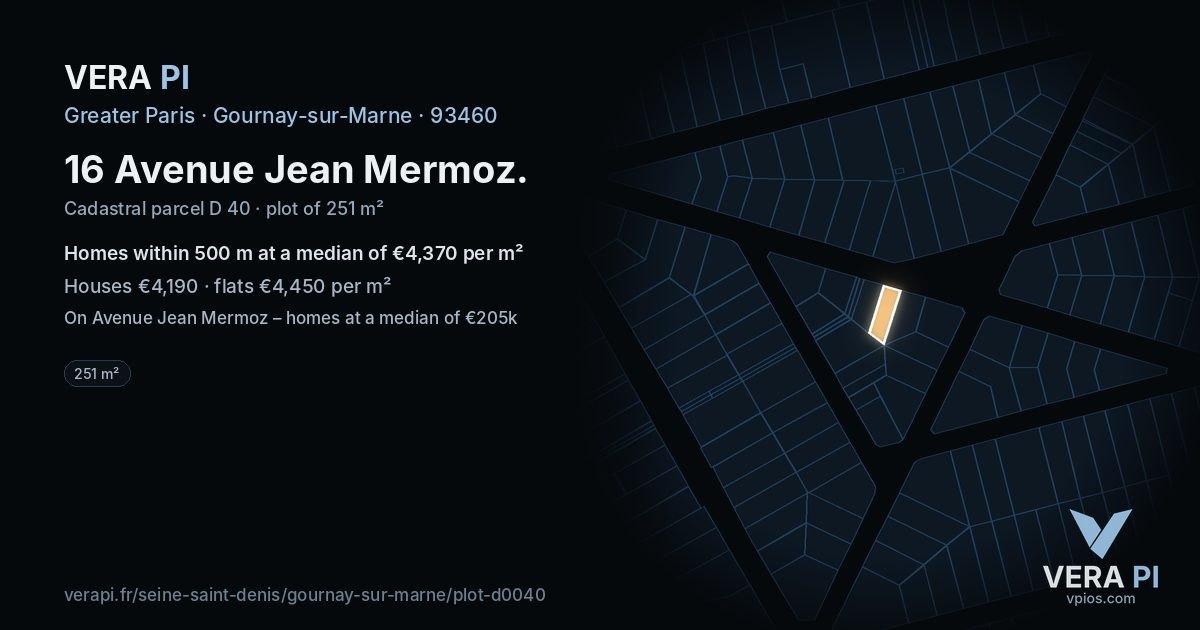 16 Avenue Jean Mermoz, Gournay-sur-Marne at night – the plot lit, the parcels around coloured by the prices near them