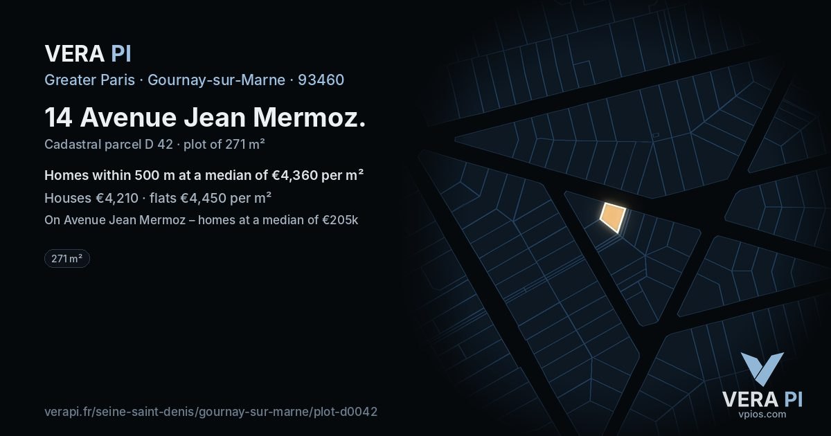 14 Avenue Jean Mermoz, Gournay-sur-Marne at night – the plot lit, the parcels around coloured by the prices near them