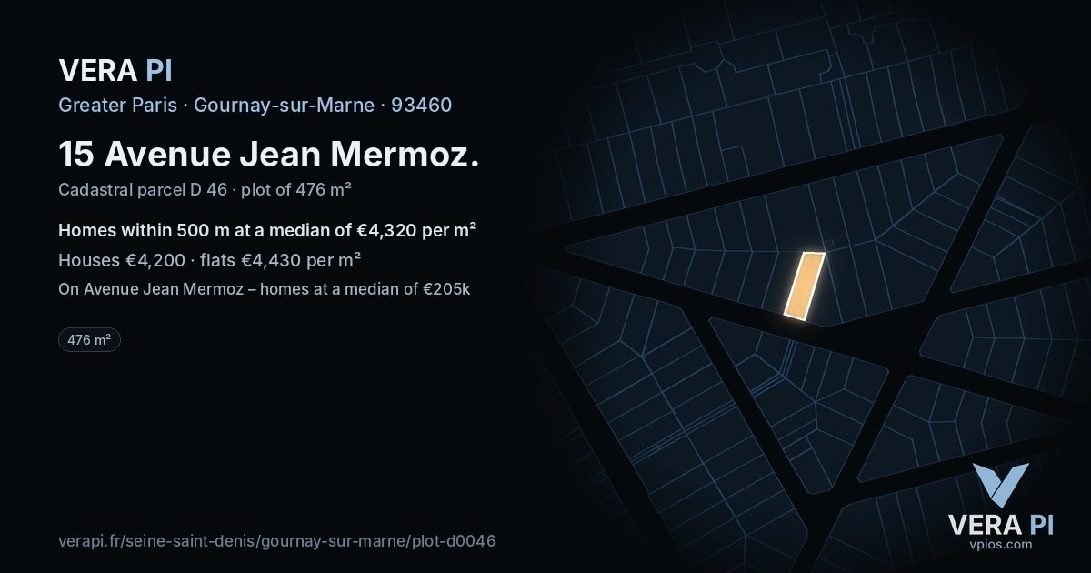 15 Avenue Jean Mermoz, Gournay-sur-Marne at night – the plot lit, the parcels around coloured by the prices near them