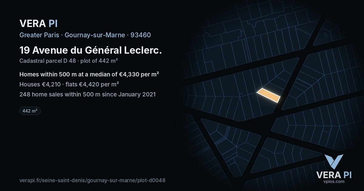 19 Avenue du Général Leclerc, Gournay-sur-Marne at night – the plot lit, the parcels around coloured by the prices near them
