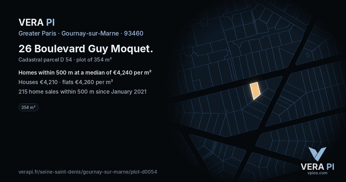 26 Boulevard Guy Moquet, Gournay-sur-Marne at night – the plot lit, the parcels around coloured by the prices near them