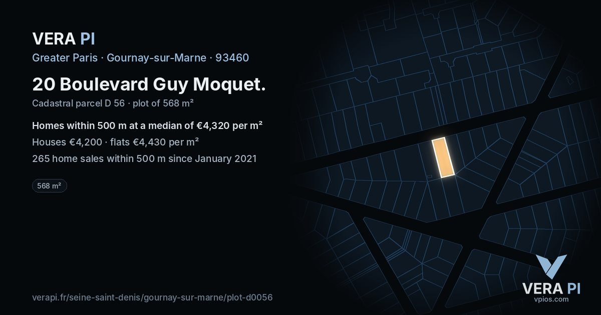 20 Boulevard Guy Moquet, Gournay-sur-Marne at night – the plot lit, the parcels around coloured by the prices near them