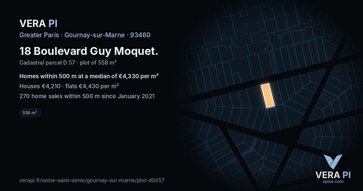18 Boulevard Guy Moquet, Gournay-sur-Marne at night – the plot lit, the parcels around coloured by the prices near them