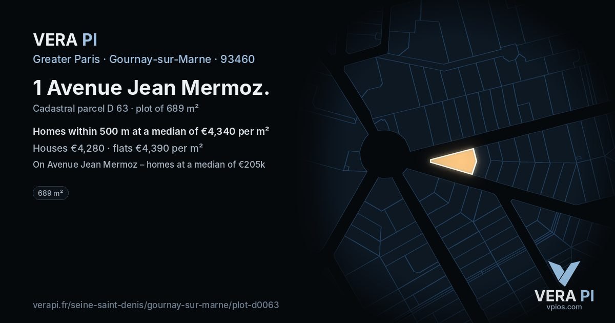 1 Avenue Jean Mermoz, Gournay-sur-Marne at night – the plot lit, the parcels around coloured by the prices near them