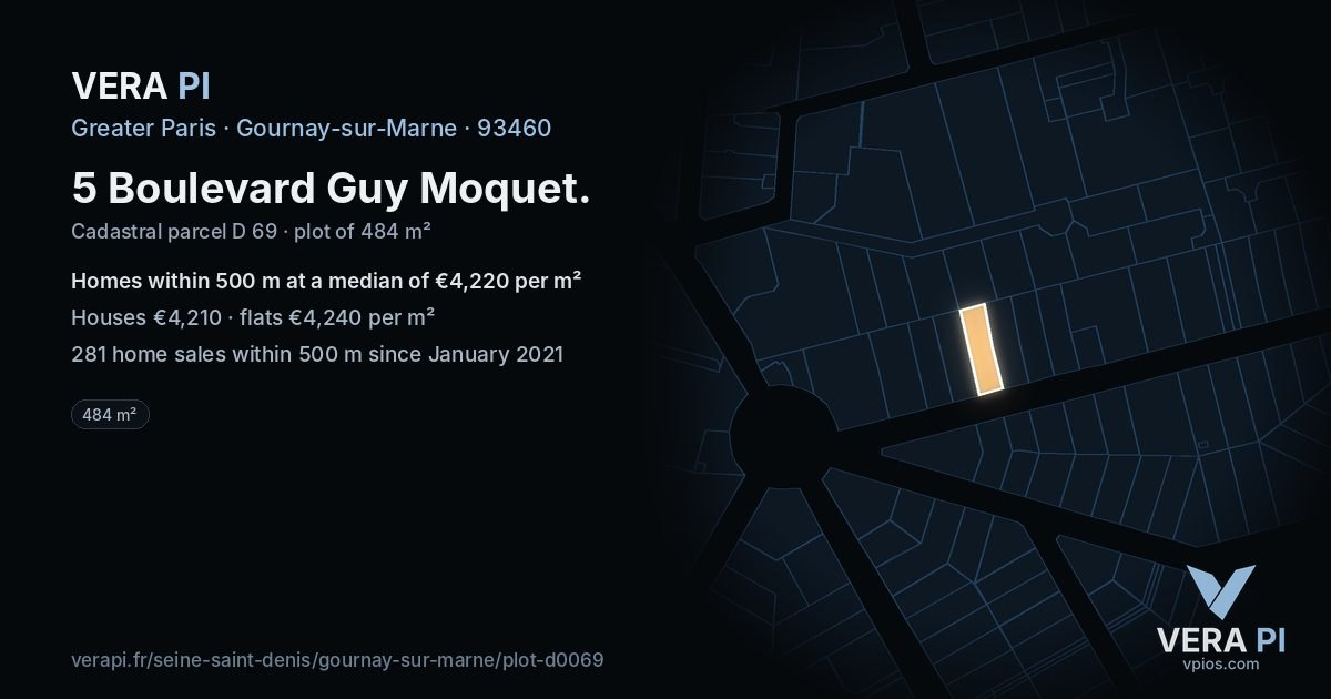 5 Boulevard Guy Moquet, Gournay-sur-Marne at night – the plot lit, the parcels around coloured by the prices near them