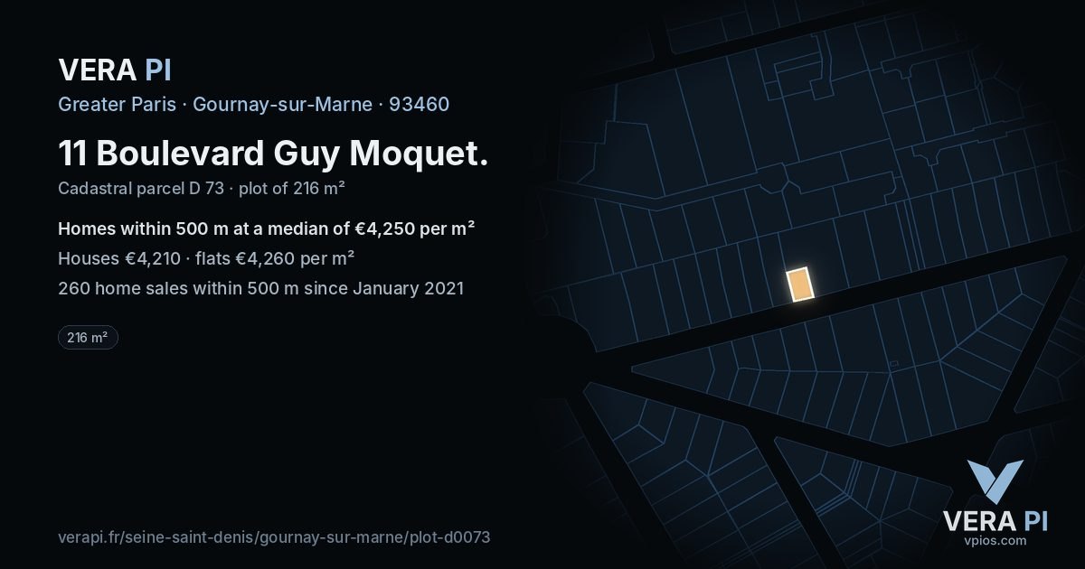 11 Boulevard Guy Moquet, Gournay-sur-Marne at night – the plot lit, the parcels around coloured by the prices near them
