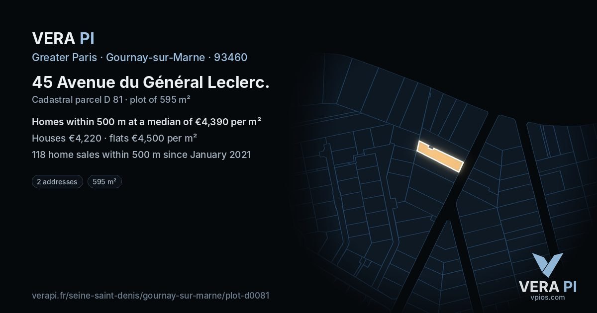 45 Avenue du Général Leclerc, Gournay-sur-Marne at night – the plot lit, the parcels around coloured by the prices near them