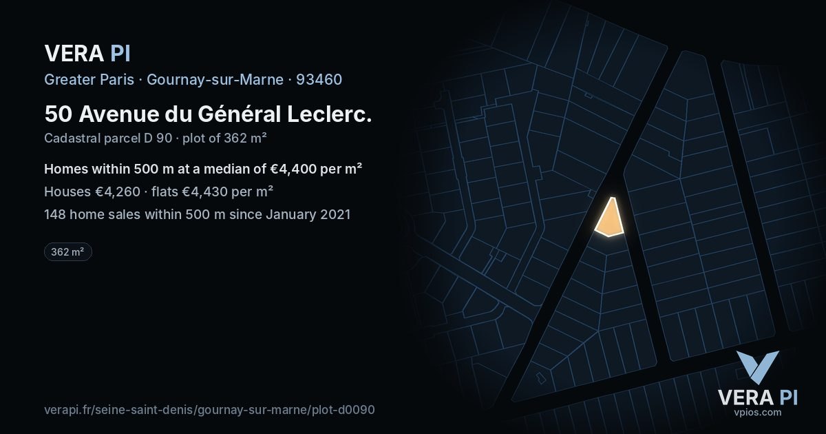 50 Avenue du Général Leclerc, Gournay-sur-Marne at night – the plot lit, the parcels around coloured by the prices near them