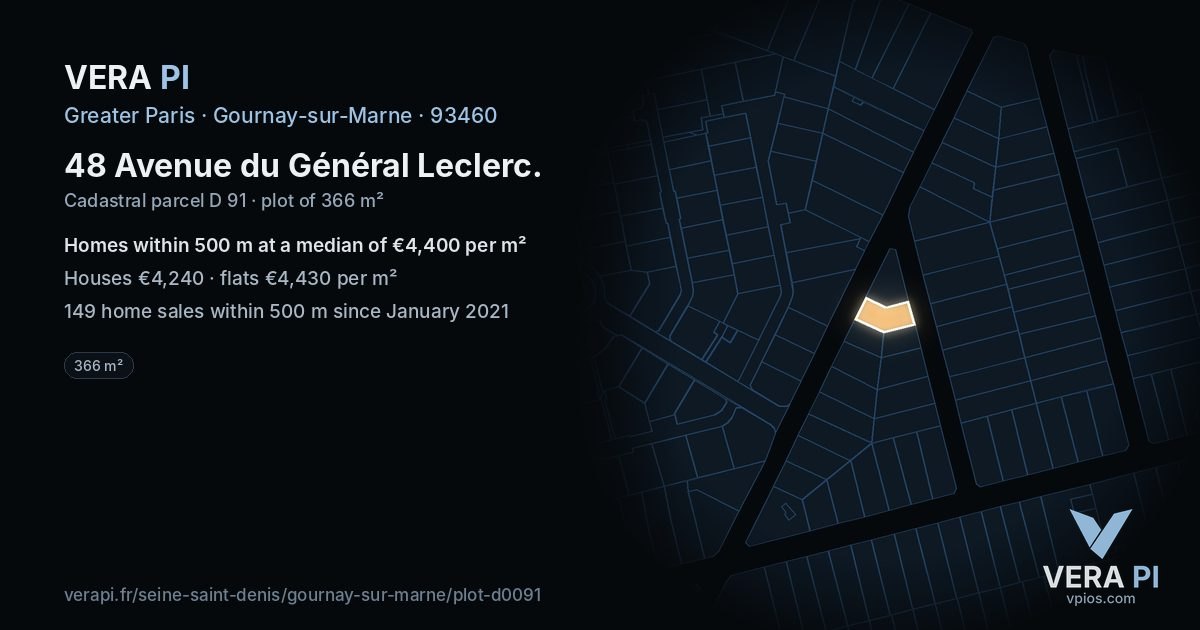 48 Avenue du Général Leclerc, Gournay-sur-Marne at night – the plot lit, the parcels around coloured by the prices near them