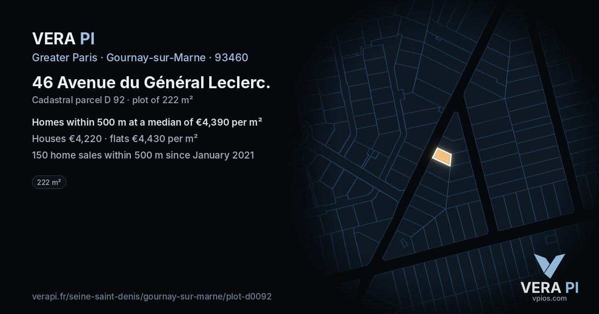 46 Avenue du Général Leclerc, Gournay-sur-Marne at night – the plot lit, the parcels around coloured by the prices near them