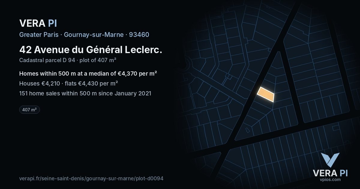 42 Avenue du Général Leclerc, Gournay-sur-Marne at night – the plot lit, the parcels around coloured by the prices near them