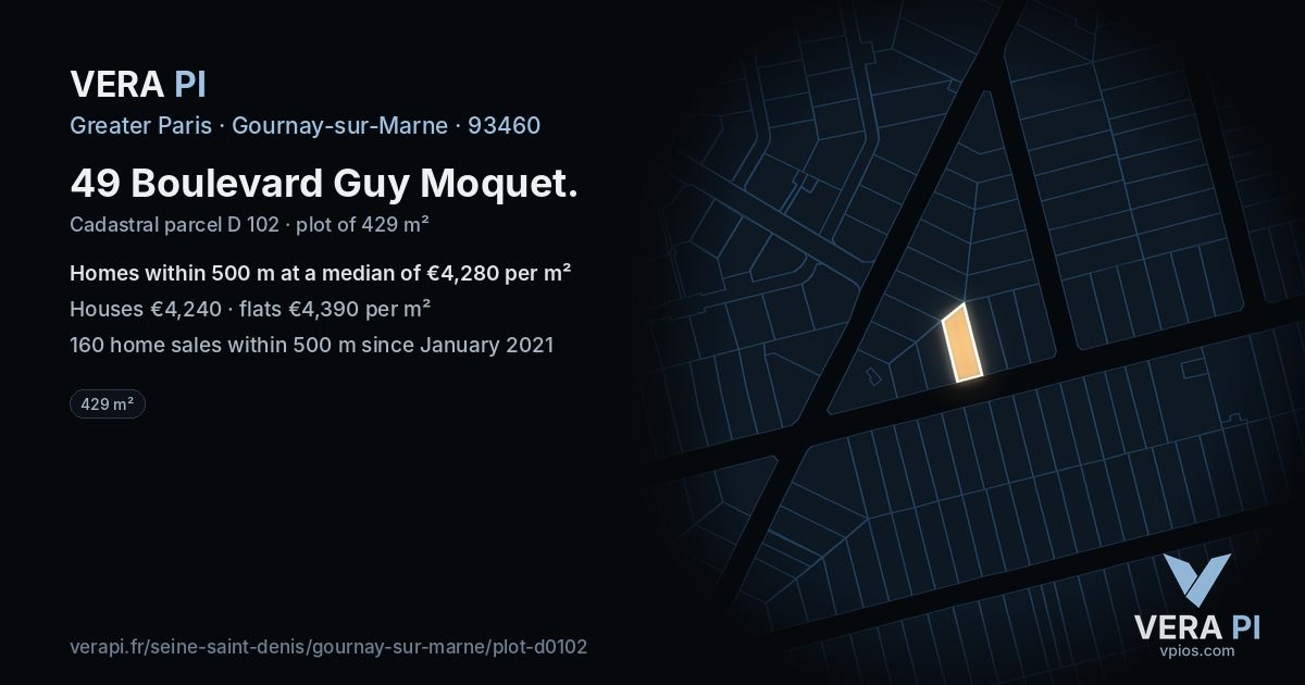 49 Boulevard Guy Moquet, Gournay-sur-Marne at night – the plot lit, the parcels around coloured by the prices near them
