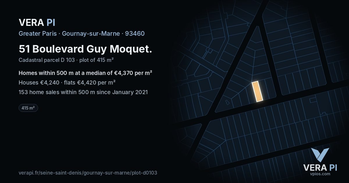 51 Boulevard Guy Moquet, Gournay-sur-Marne at night – the plot lit, the parcels around coloured by the prices near them