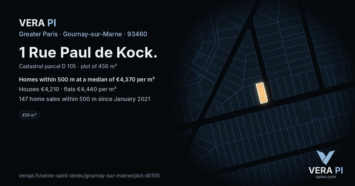 1 Rue Paul de Kock, Gournay-sur-Marne at night – the plot lit, the parcels around coloured by the prices near them