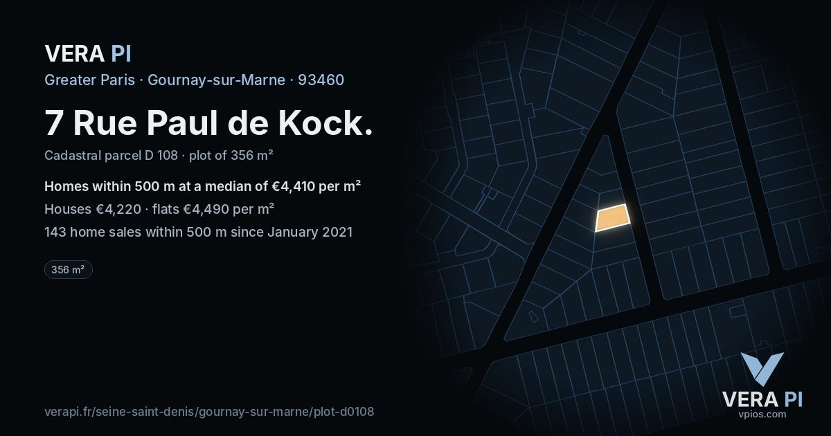 7 Rue Paul de Kock, Gournay-sur-Marne at night – the plot lit, the parcels around coloured by the prices near them