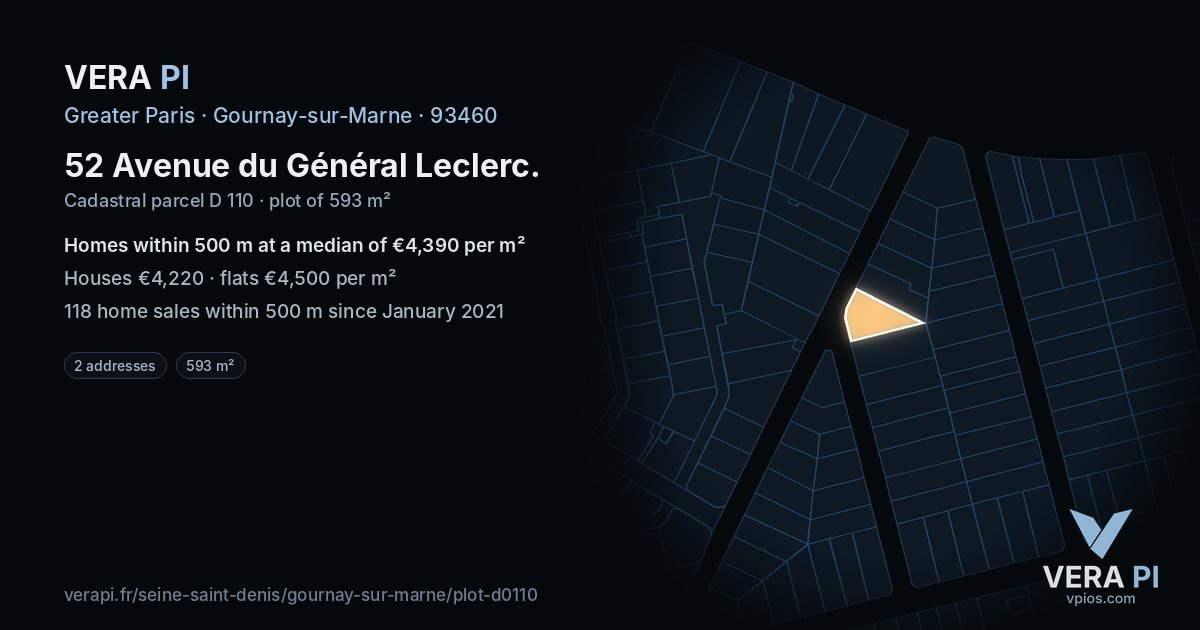 52 Avenue du Général Leclerc, Gournay-sur-Marne at night – the plot lit, the parcels around coloured by the prices near them